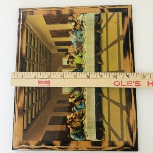 VTG Last Supper Da Vinci Decoupage Religious Wall Hanging Burnt Wood 11" x 9.5" - Picture 11 of 11